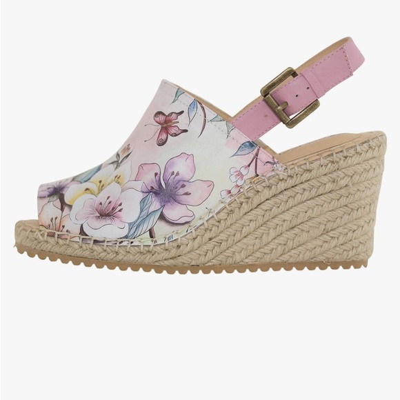 IOB Anuschka Women’s Leather Espadrille Wedge - Maya in Japanese Garden - 10 M - Picture 2 of 4